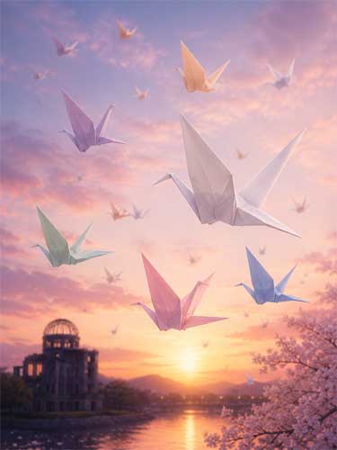 Representación simbólica de los hibakusha y las grullas de papel