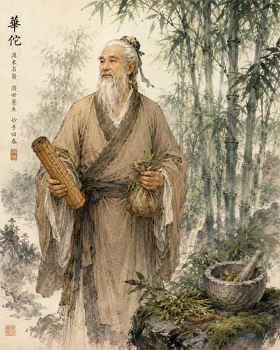 Representación artística de Hua Tuo, el médico divino de la dinastía Han