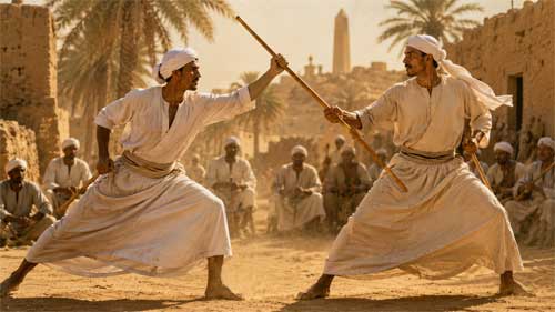 Representación artística del Tahtib egipcio