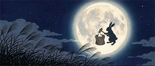 Representación artística del conejo en la luna durante Tsukimi