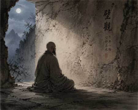 La aceptación radical Bodhidharma meditando frente al muro