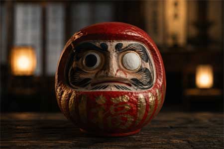 Muñeco Daruma rojo con un ojo pintado