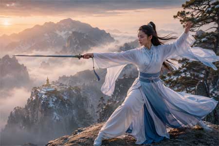 Práctica de espada recta Jian en el estilo Emei