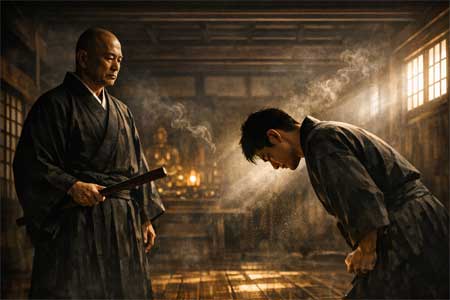 Dos practicantes zen en encuentro de hossen