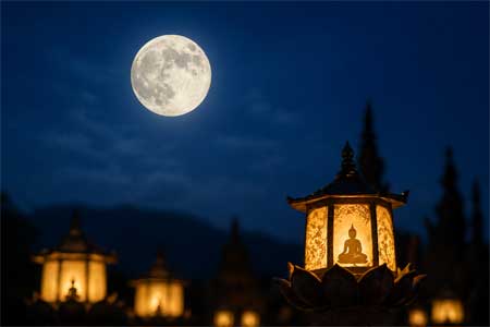 Luna llena de Vesak iluminando la noche