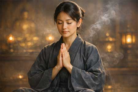 Mujer meditando con intención compasiva