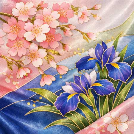 Ilustración artística de un kimono con patrones florales complejos realizados con la técnica Yūzen