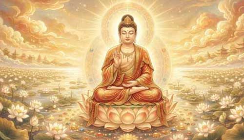 Representación de Amida Buda irradiando luz y compasión