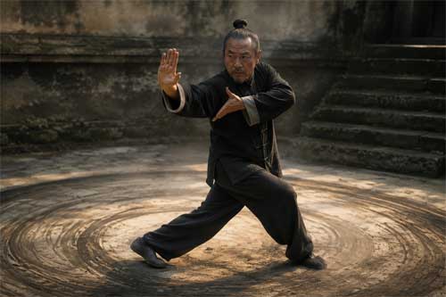 Practicante de Baguazhang caminando en círculo