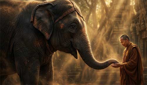 Buda calmado frente al elefante furioso Nalagiri