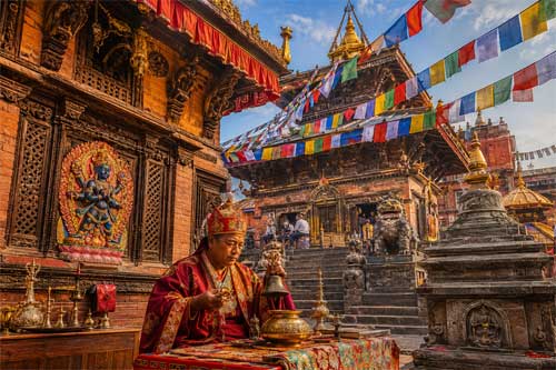 Templo tradicional Newar en el valle de Katmandú, Nepal