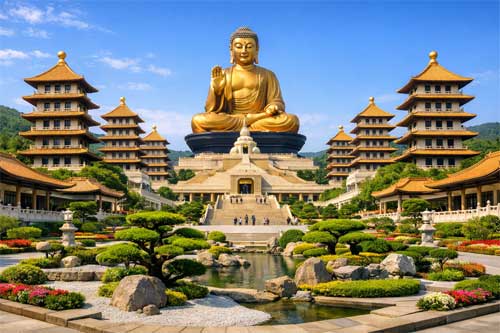 Vista del complejo monumental de Fo Guang Shan en Taiwán