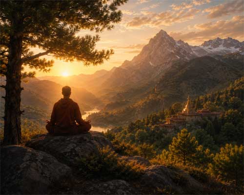 Paisaje sereno de meditación en la naturaleza española