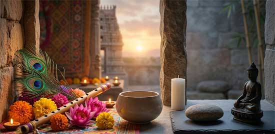 Comparativa visual entre la devoción Vaishnava y la meditación Budista
