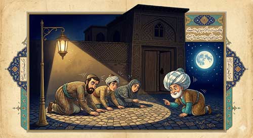 Mulla Nasrudin buscando algo en el suelo