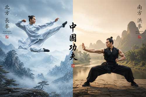 Comparativa visual entre estilos de Kung Fu del Norte y del Sur
