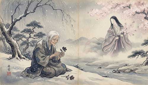 Ilustración de Ono no Komachi, poetisa japonesa