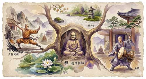 Representación artística de la evolución del Budismo Chan y Zen