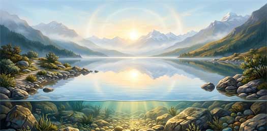 Ilustración simbólica de una mente tranquila y clara, representando la unión de Samatha y Vipassana