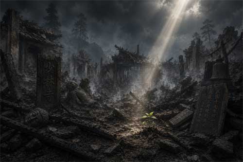 Ruinas del Monasterio Shaolin tras el incendio de 1928