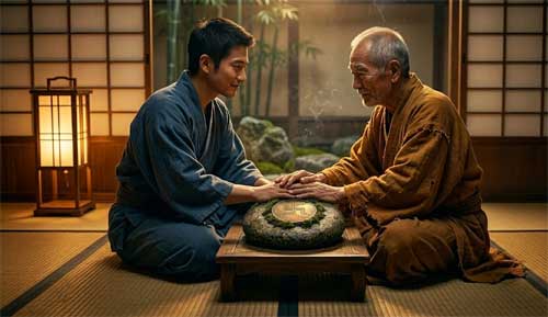 Representación artística de la relación de mentoreo y afecto en el Japón feudal