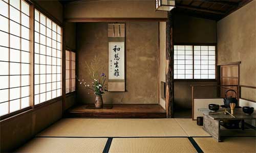 Interior de una estructura arquitectónica Sukiya-zukuri tradicional