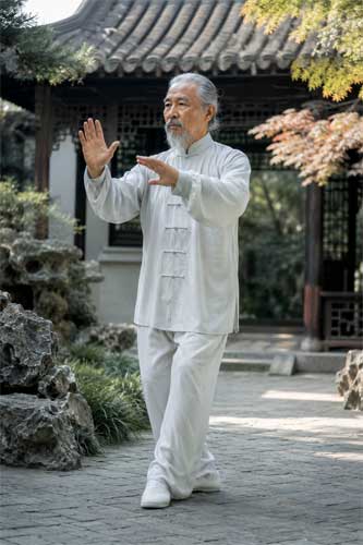 Practicante de Sun Style Tai Chi en movimiento ligero
