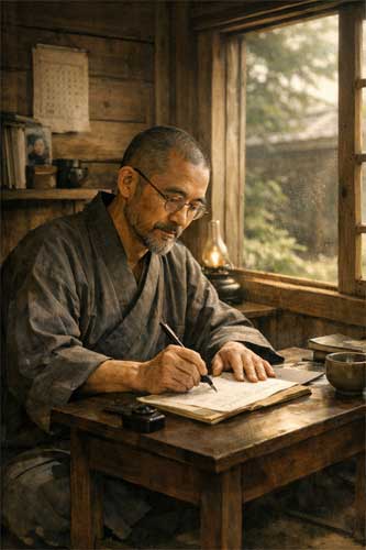 Retrato o escena evocadora de Takashi Nagai en su cabaña