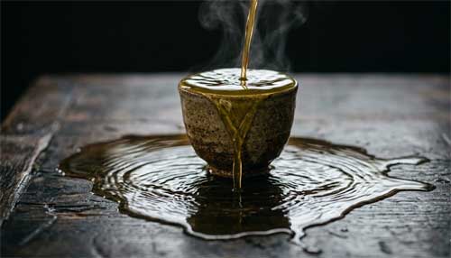 Una taza de té desbordándose, simbolizando la mente llena