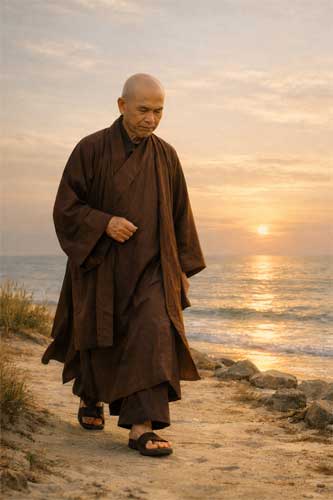 Representación artística de Thích Nhất Hạnh, simbolizando paz y mindfulness