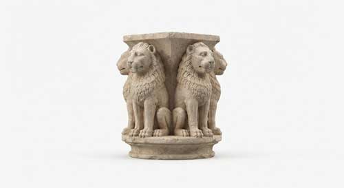 Capitel del pilar de Ashoka con cuatro leones mirando a las cuatro direcciones, estilo minimalista