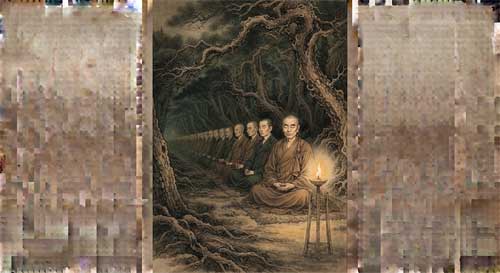 La transmisión de la lámpara del Dharma, ilustración estilo Chan histórico