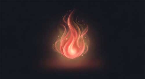 Ilustración artística de una llama suave y brillante de color rojo cinabrio, simbolizando la luz interior, el calor vital y la claridad del espíritu