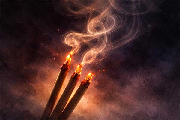 La llama interior Varas de incienso ardiendo simbolizando el fuego del voto