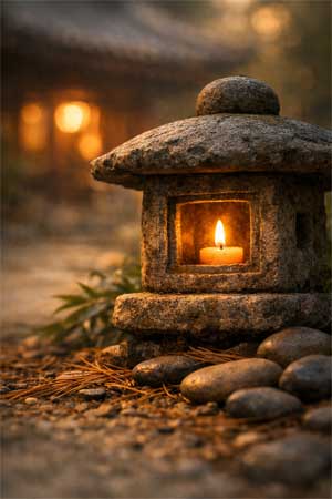 La luz interior Linterna de piedra en jardín zen